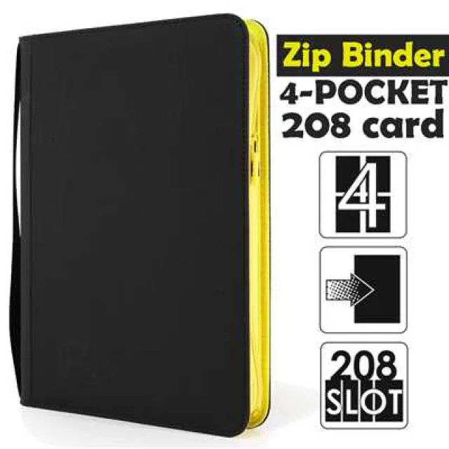 TcgLab 4-Pocket Trading card binder with zipper - 208 Black - Yellow zip